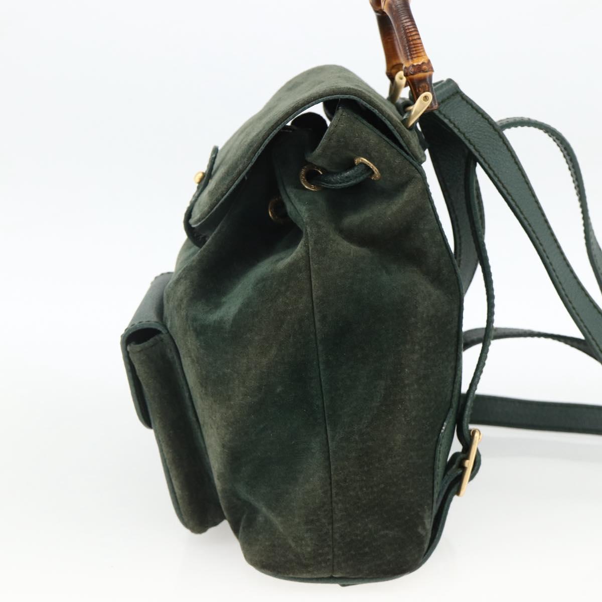 GUCCI Bamboo Backpack Suede Leather Green Gold Auth gh1772 | eBay