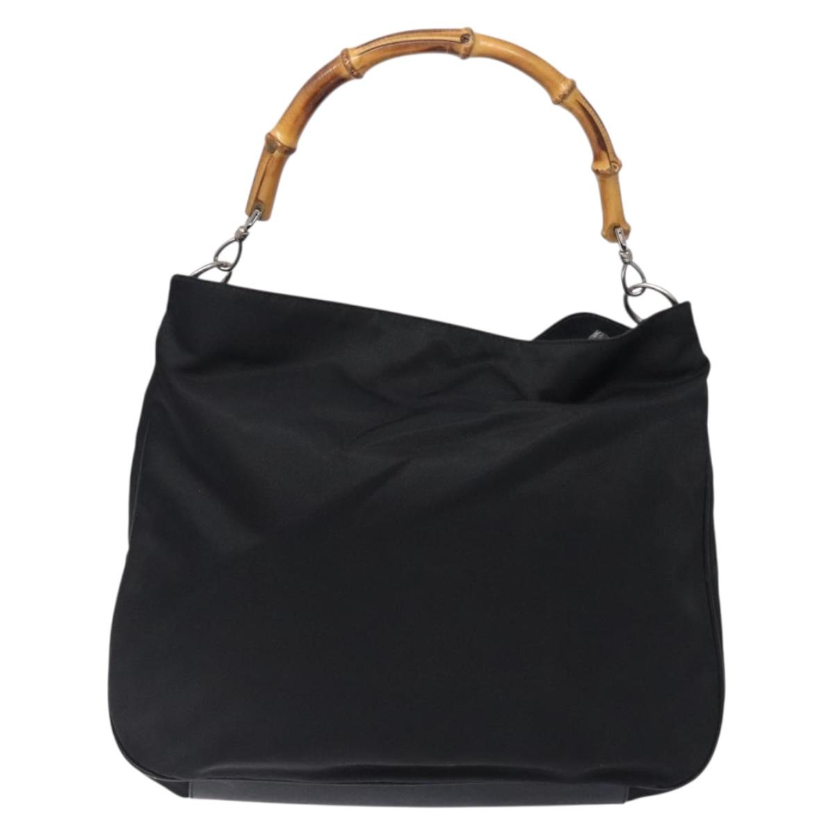 GUCCI Bamboo Hand Bag Nylon Black Silver 001 1998 1577 Auth gh388