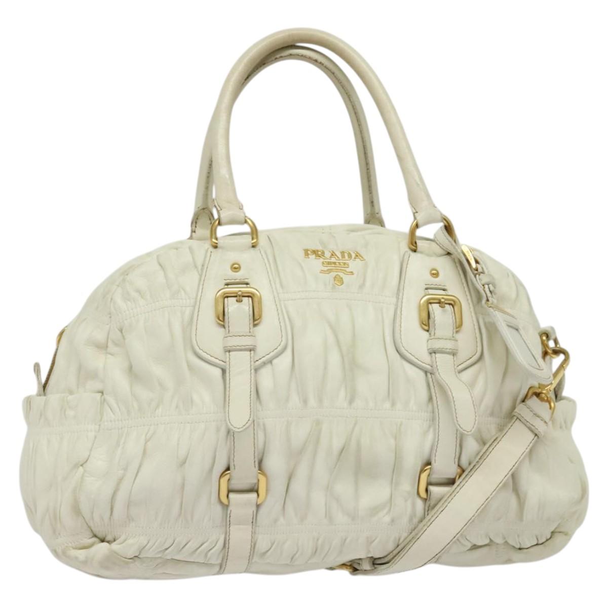 PRADA Hand Bag Leather 2way White Gold Auth gh676 | eBay