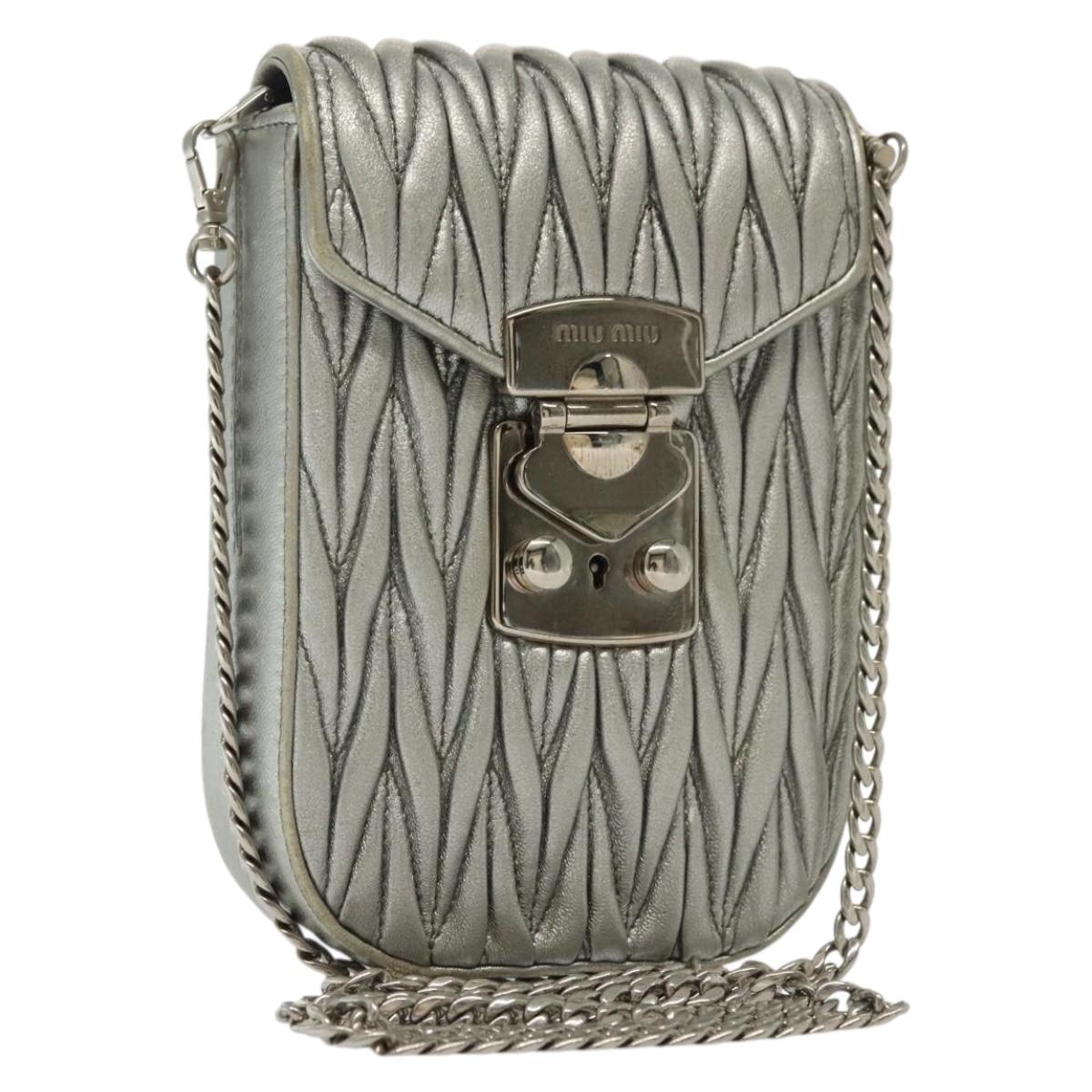 Miu Miu Matelasse Chain Shoulder Bag Leather Silver Auth gh730 | eBay