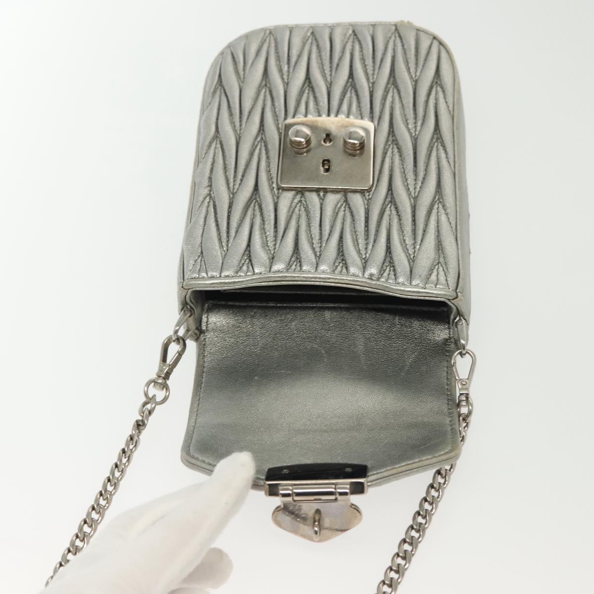 Miu Miu Matelasse Chain Shoulder Bag Leather Silver Auth gh730 | eBay