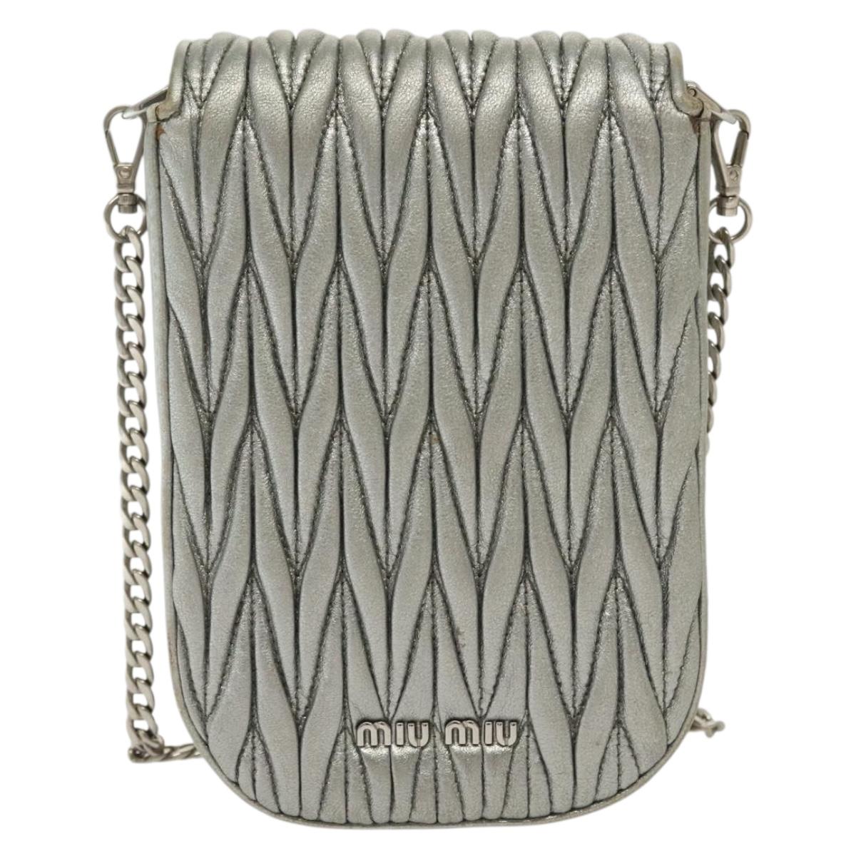 Miu Miu Matelasse Chain Shoulder Bag Leather Silver Auth gh730 | eBay