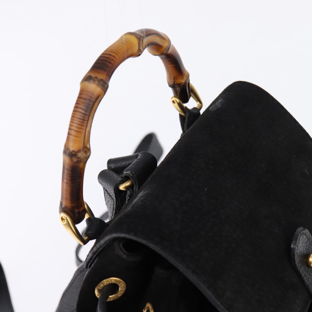 GUCCI Bamboo Backpack Suede Leather Black Gold 003 1705 0030 