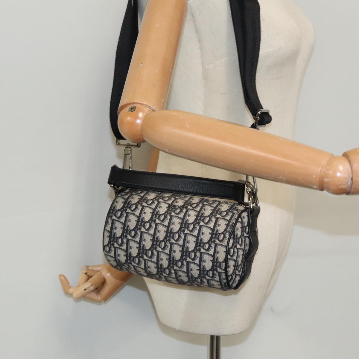 Christian Dior Trotter Canvas Oblique Shoulder Bag Blue Auth