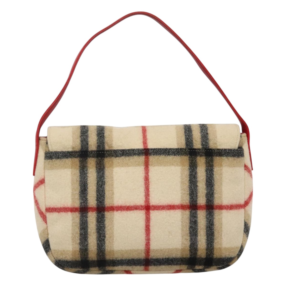 Burberrys Nova Check Blue Label Shoulder Bag Wool Beige Red Silver
