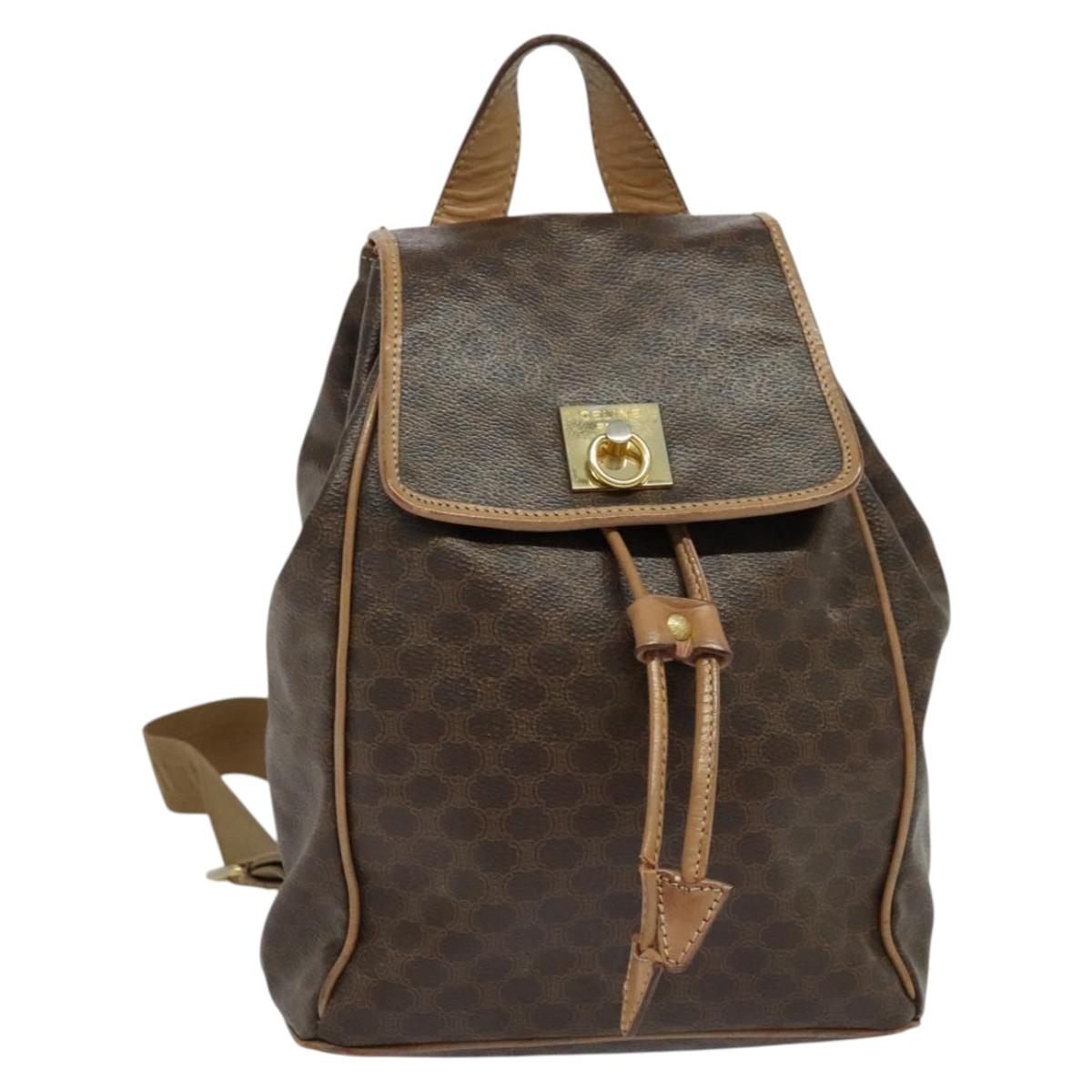 CELINE Macadam Canvas Backpack PVC Leather Brown Gold Auth  display picture 3