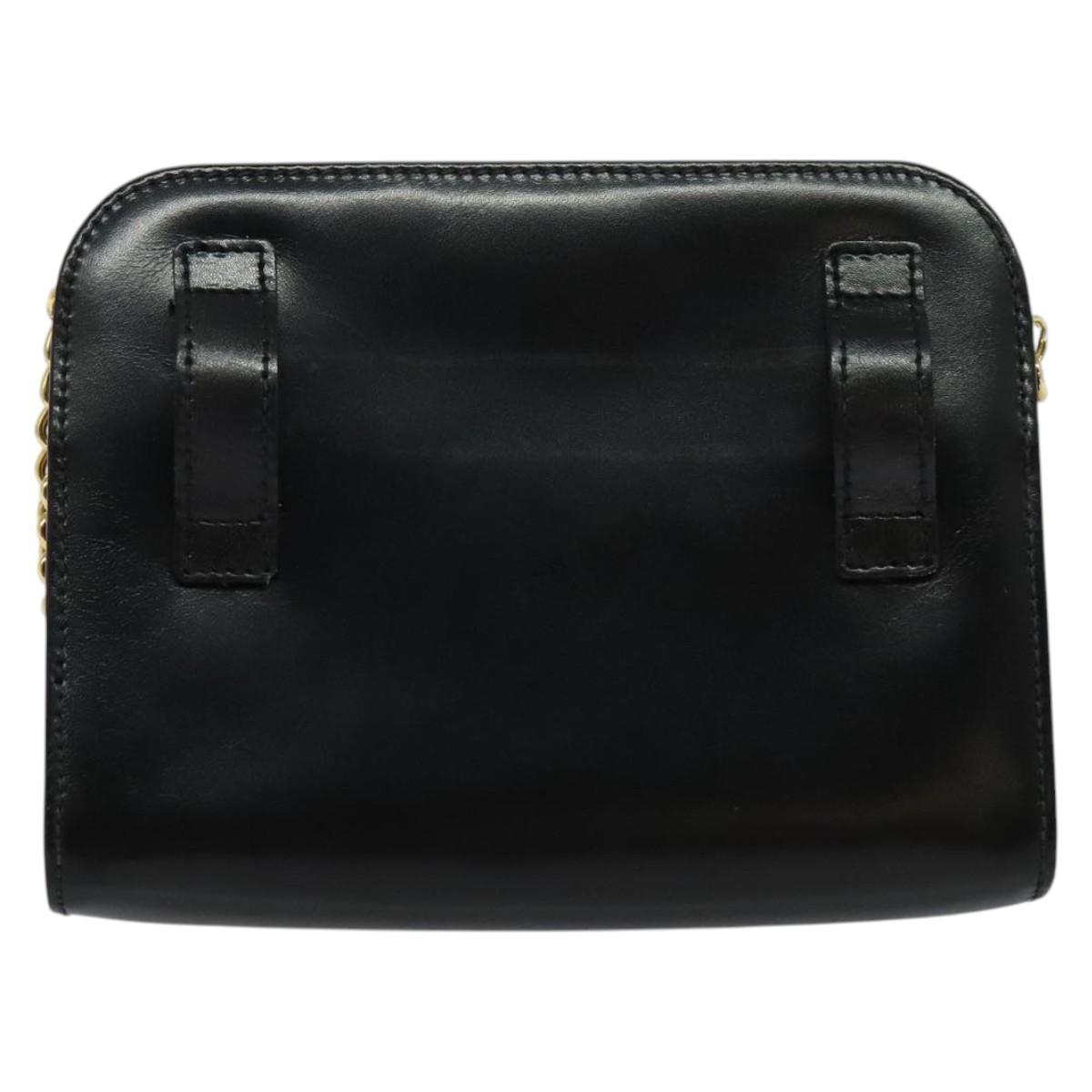 Salvatore Ferragamo Gancini Chain Shoulder Bag Leather Black Gold