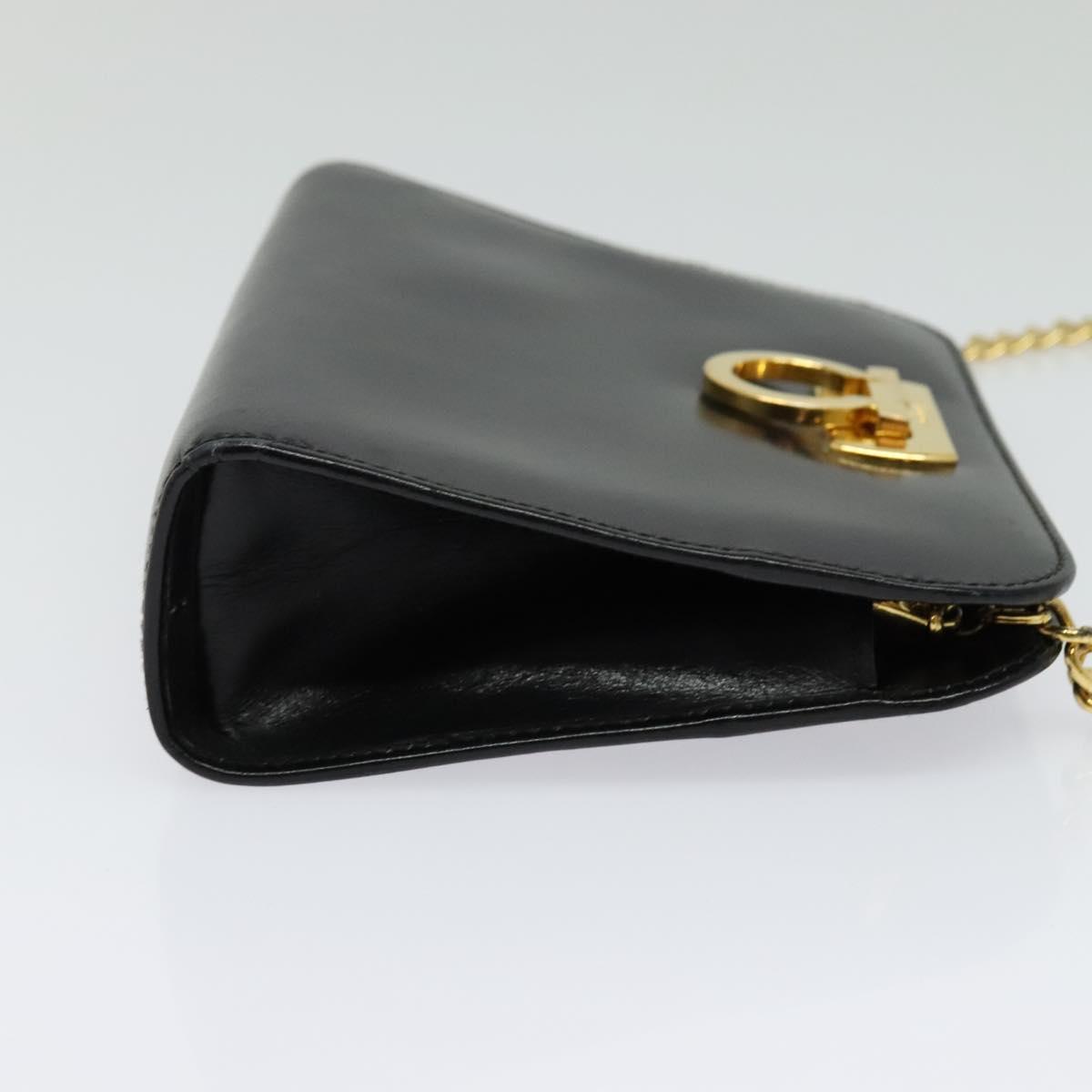 Salvatore Ferragamo Gancini Chain Shoulder Bag Leather Black Gold