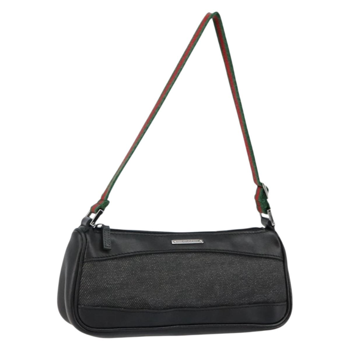 GUCCI Web Sherry Line Accessory Pouch Canvas Black Silver Red 