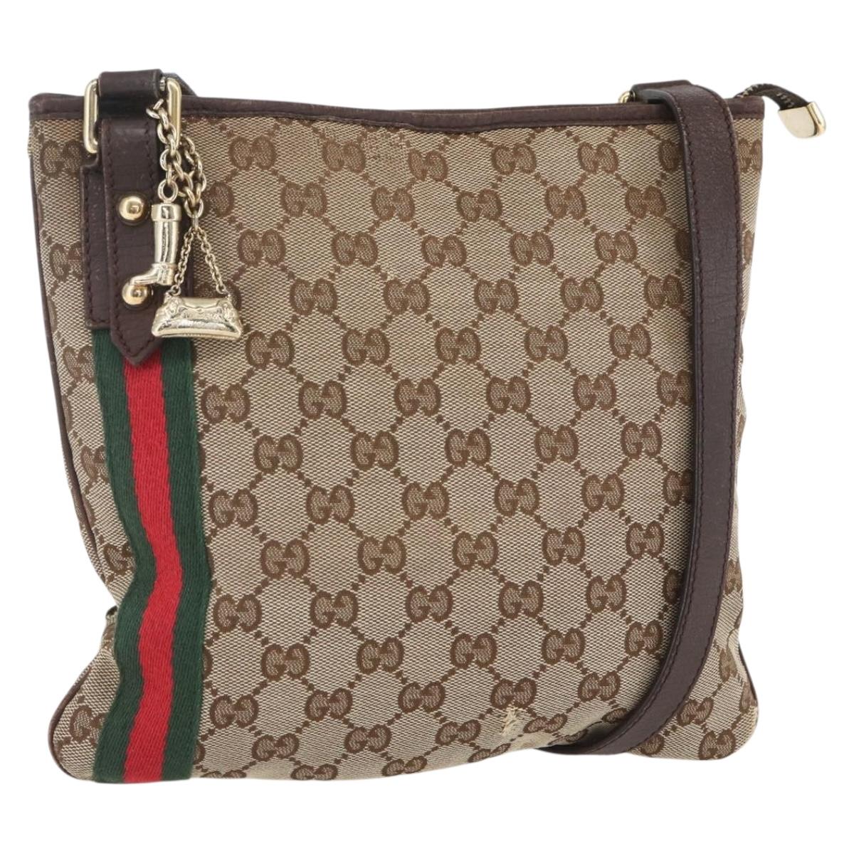 GUCCI　GGパターン　ショルダーバッグ GUCCI GG Canvas Web Sherry Line Shoulder Bag Beige Gold 144388