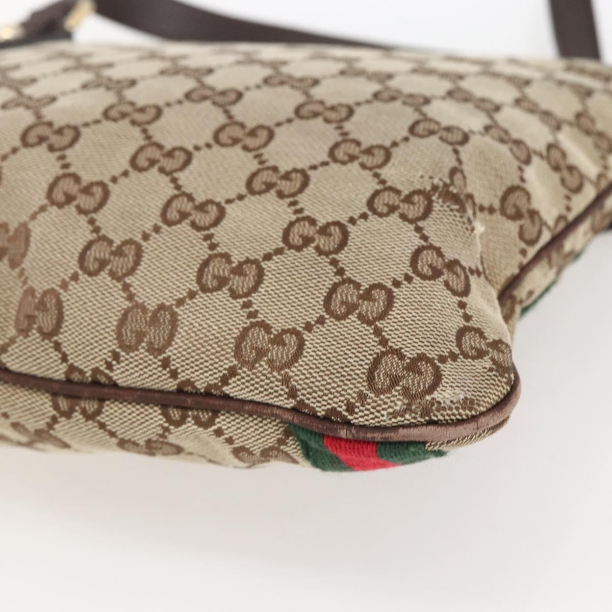 GUCCI GG Canvas Web Sherry Line Shoulder Bag Beige Gold 144388