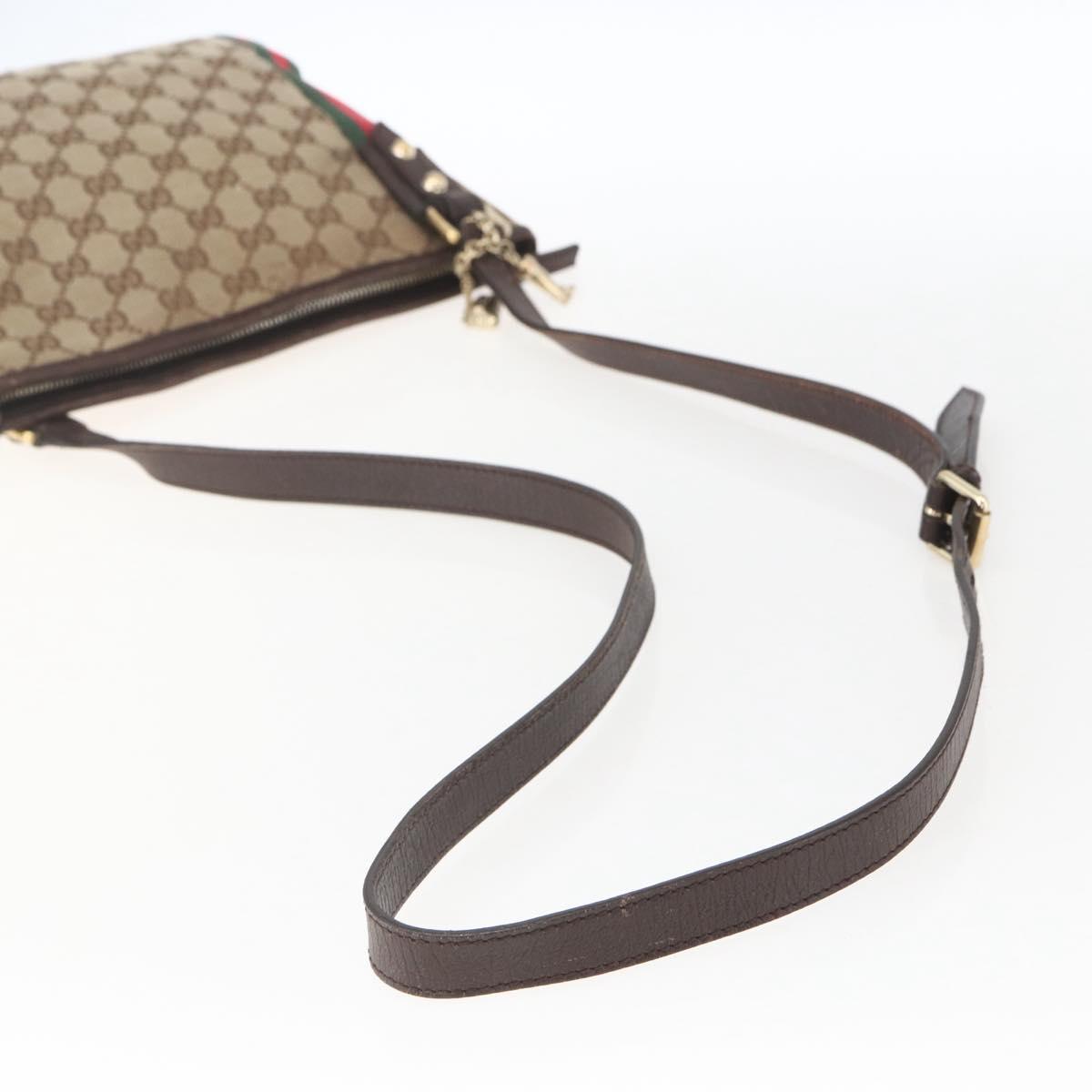 GUCCI GG Canvas Web Sherry Line Shoulder Bag Beige Gold 144388