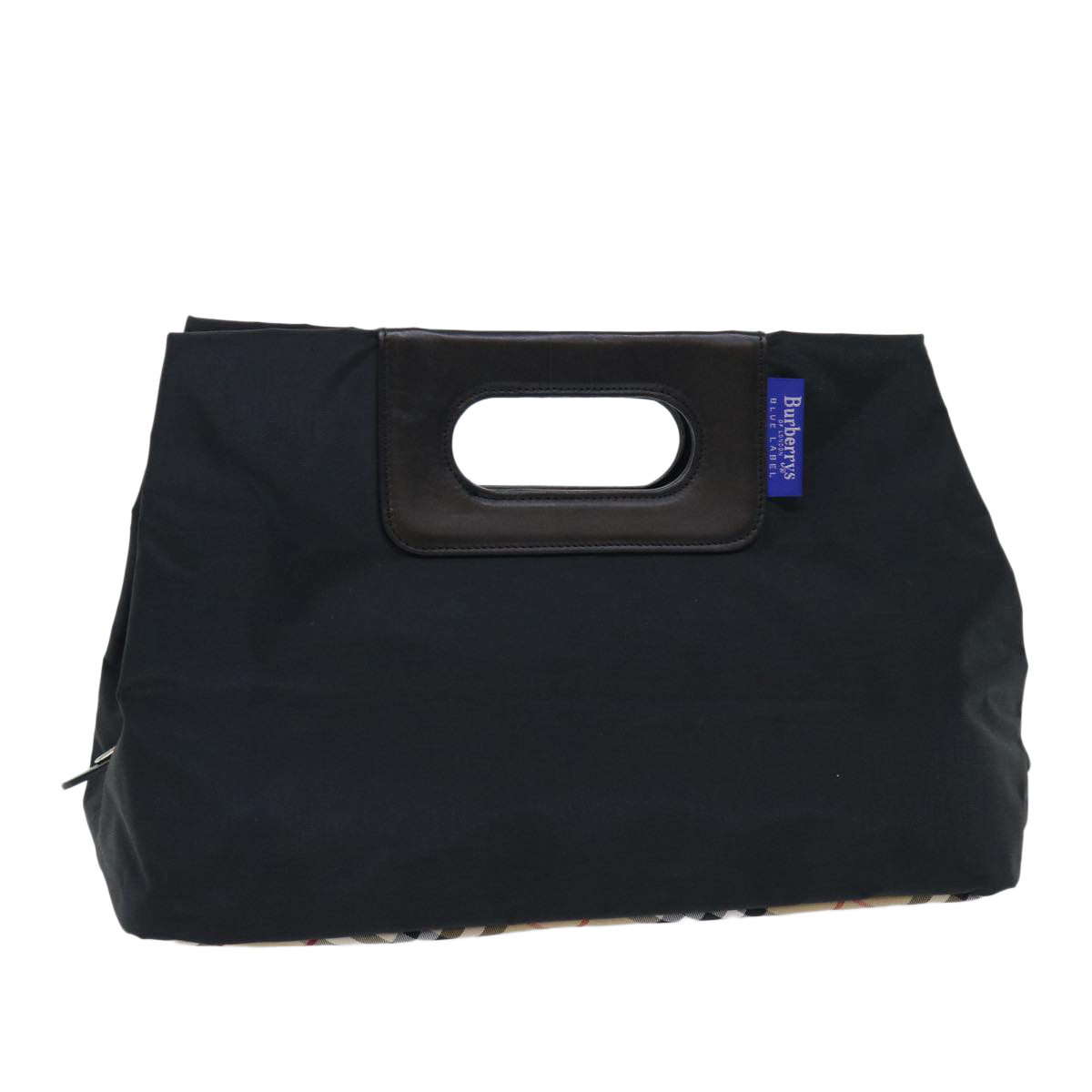 Burberrys Nova Check Blue Label Hand Bag Nylon Black Beige