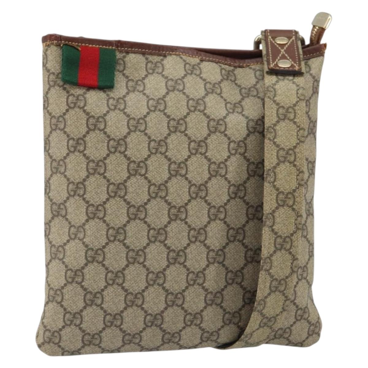 GUCCI GG Supreme Web Sherry Line Shoulder Bag PVC Beige Gold