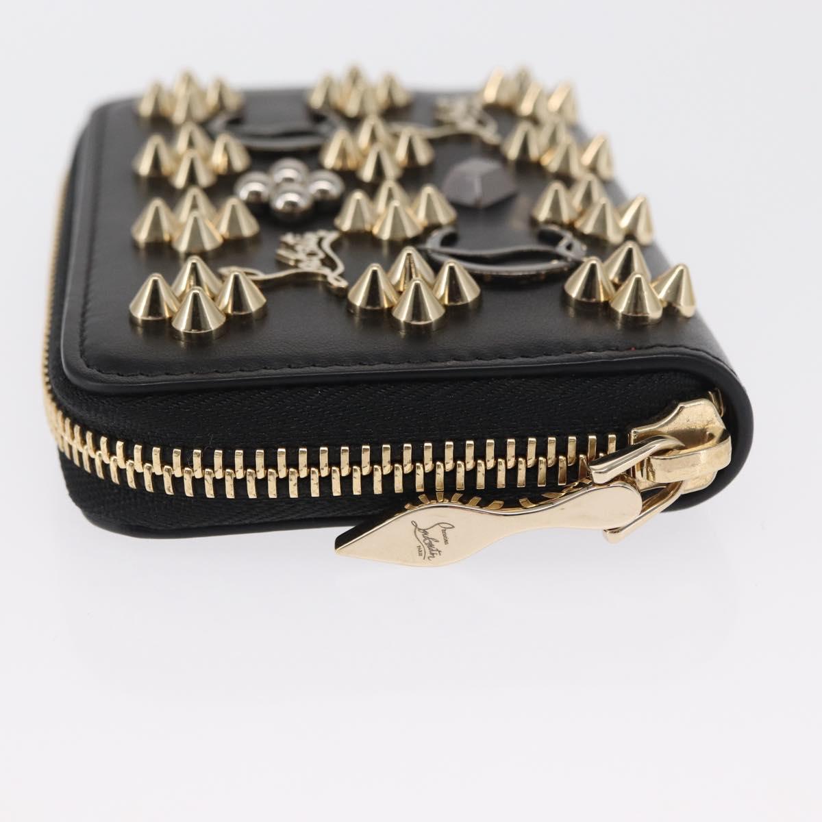 Christian Louboutin Studs Panettone Coin Purse Leather Black Auth