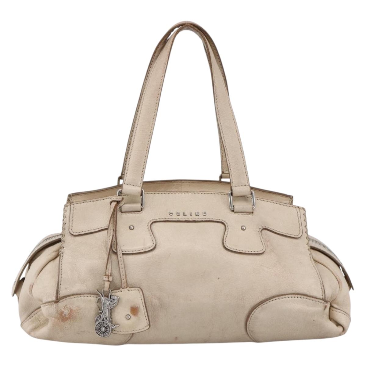 バッグ Celine Macadam Carriage Boston Bag CELINE Boston Bag Leather White Silver Auth ka2783 | eBay