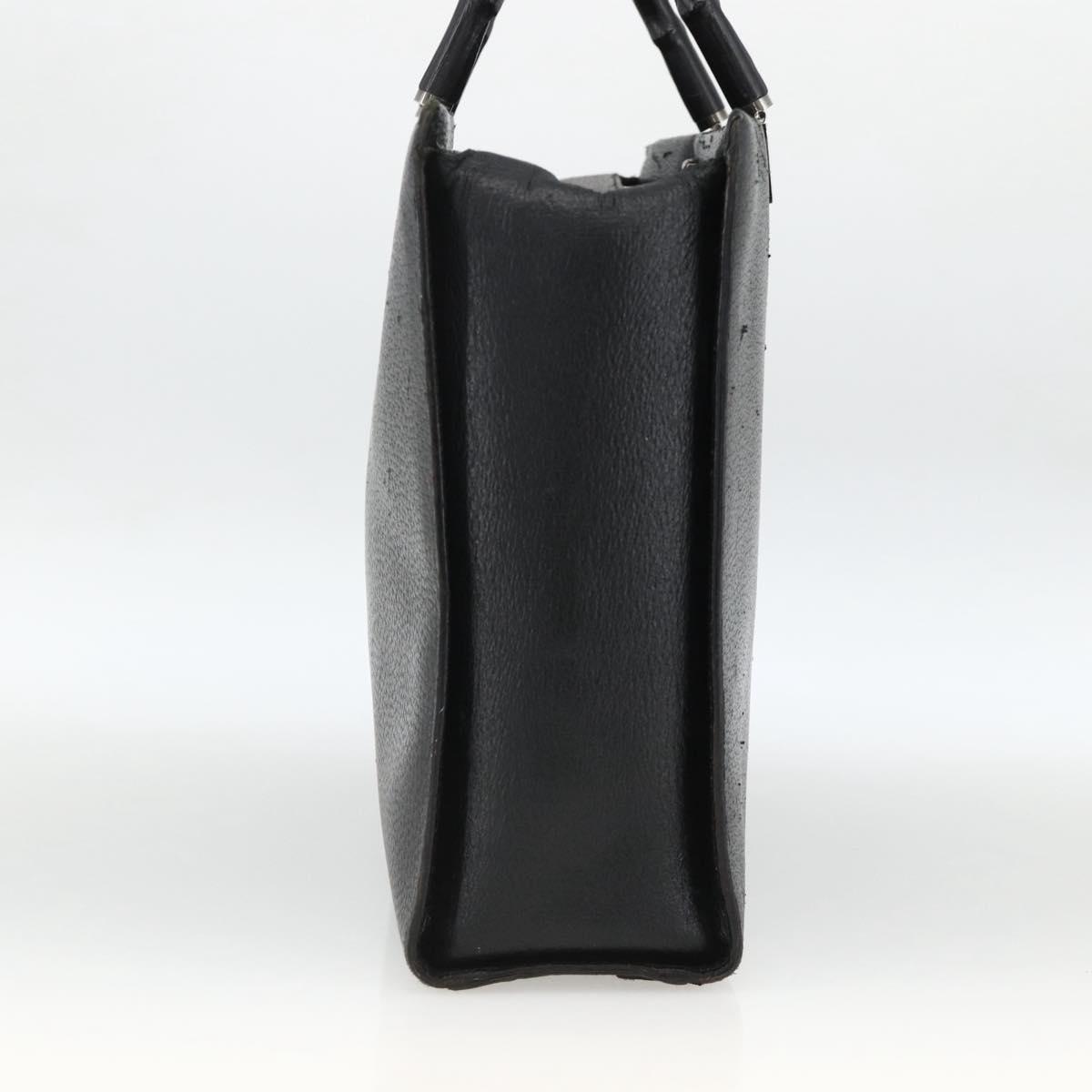 GUCCI Bamboo Tote Bag Leather Black Silver 002 1034 3444 Auth