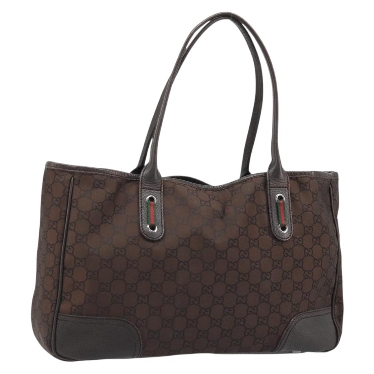 GUCCI GG Canvas Web Sherry Line Bag Nylon Outlet Brown Silver
