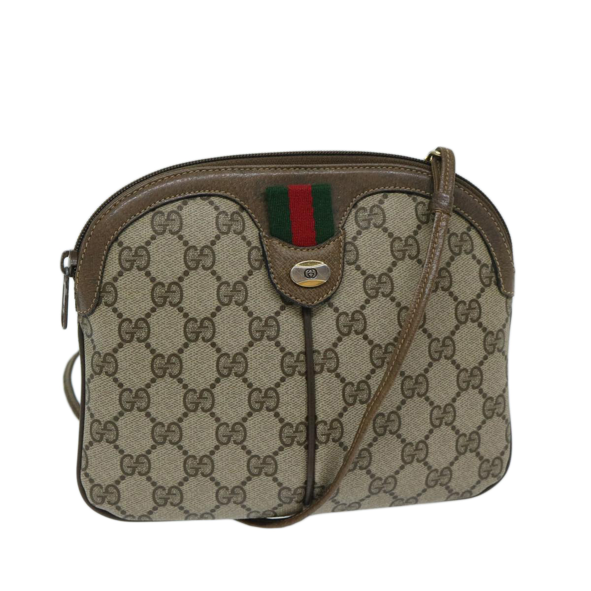 GUCCI GG Supreme Web Sherry Line Shoulder Bag Beige Red 904
