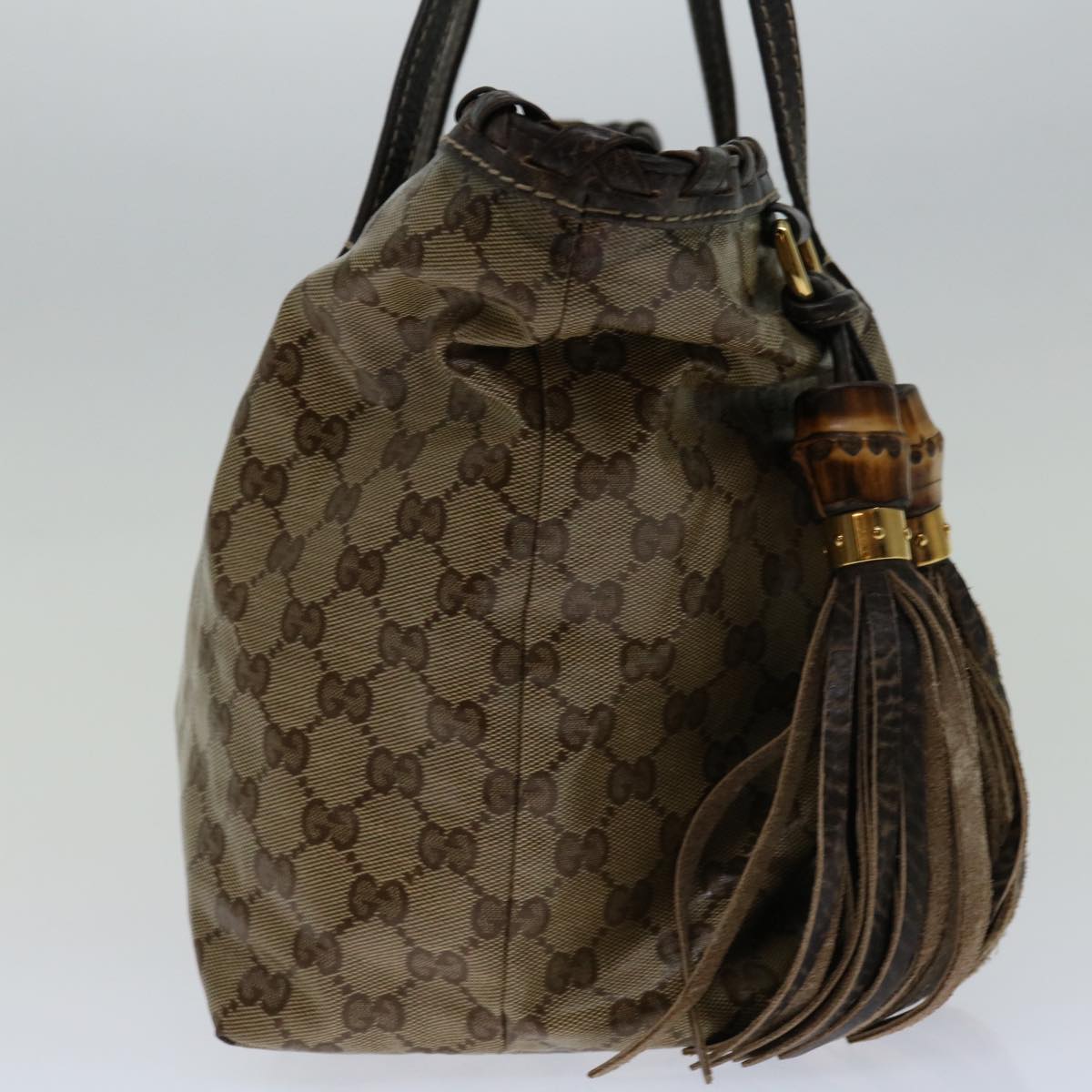 GUCCI GG Crystal Fringe Bamboo Tote Bag Brown 218780 Auth