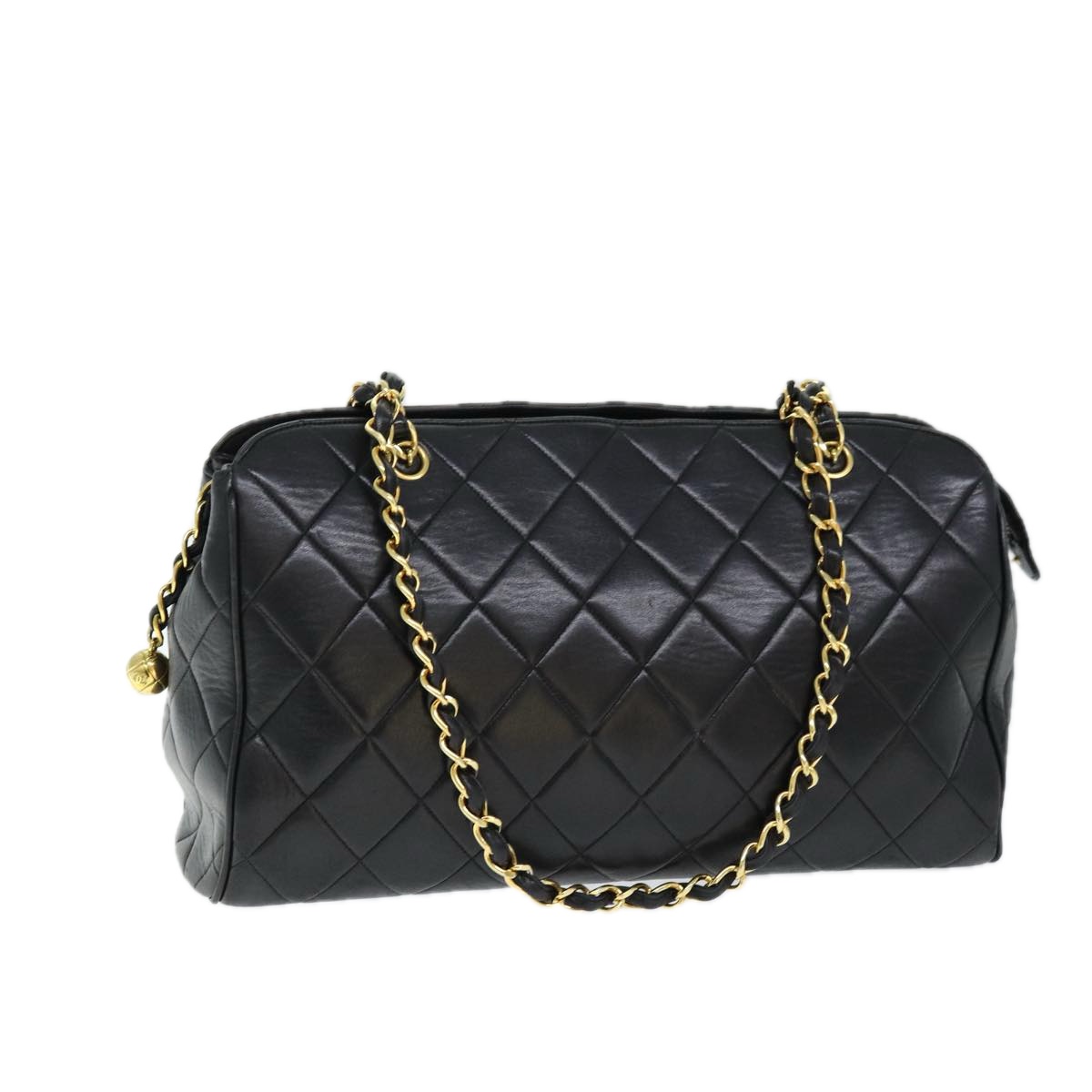 CHANEL Matelasse Chain Shoulder Bag Lamb Skin Black CC Auth ki4411