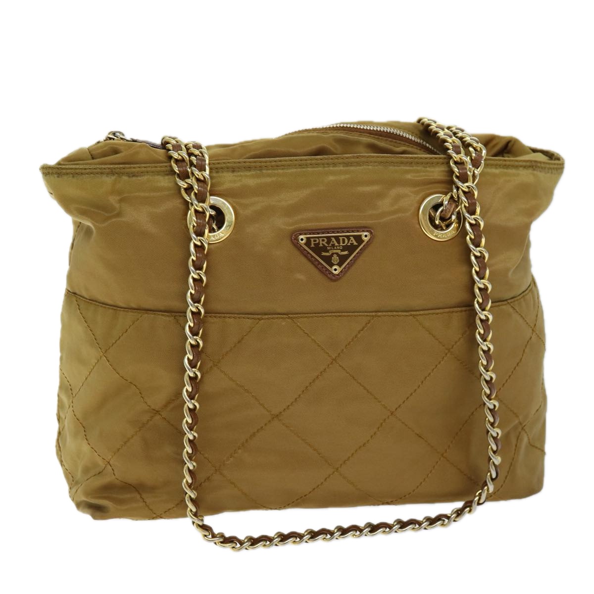 シ*ー様 PRADA ブラウン キルティングバッグ ゴールドチェーン PRADA Quilted Chain Shoulder Bag Nylon Beige Auth ki4426 | eBay