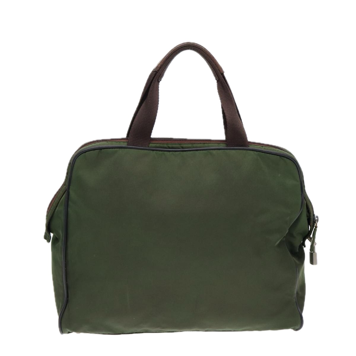 PRADA Hand Bag Nylon Khaki Brown Silver Auth ki4736 | eBay