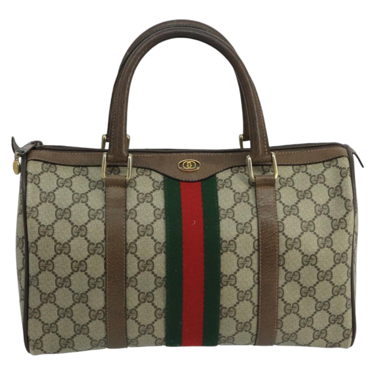 GUCCI GG Supreme Web Sherry Line Boston Bag PVC Beige Gold