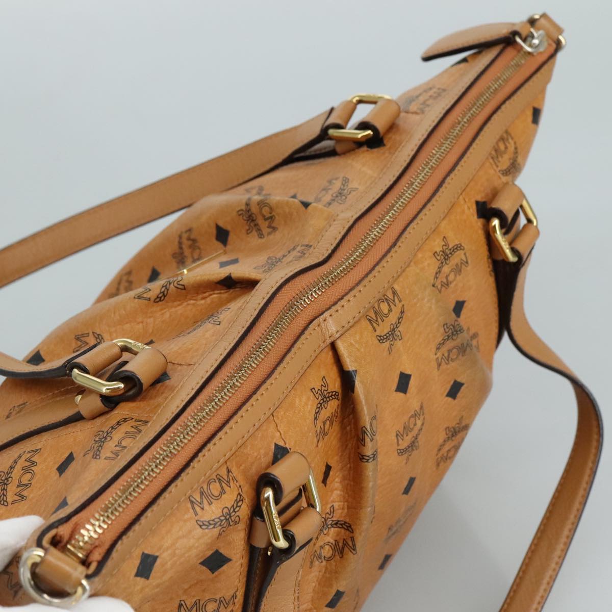 MCM Vicetos Logogram Tote Bag PVC Leather 2way Brown Auth