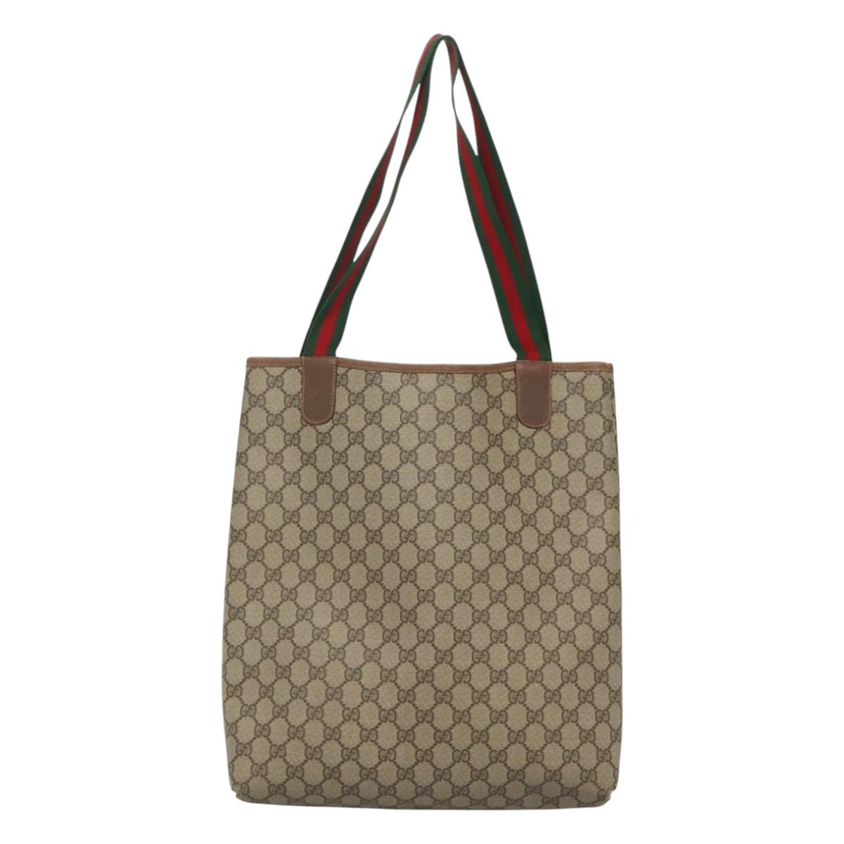 GUCCI GG Supreme Web Sherry Line Bag PVC Beige Green Red 89