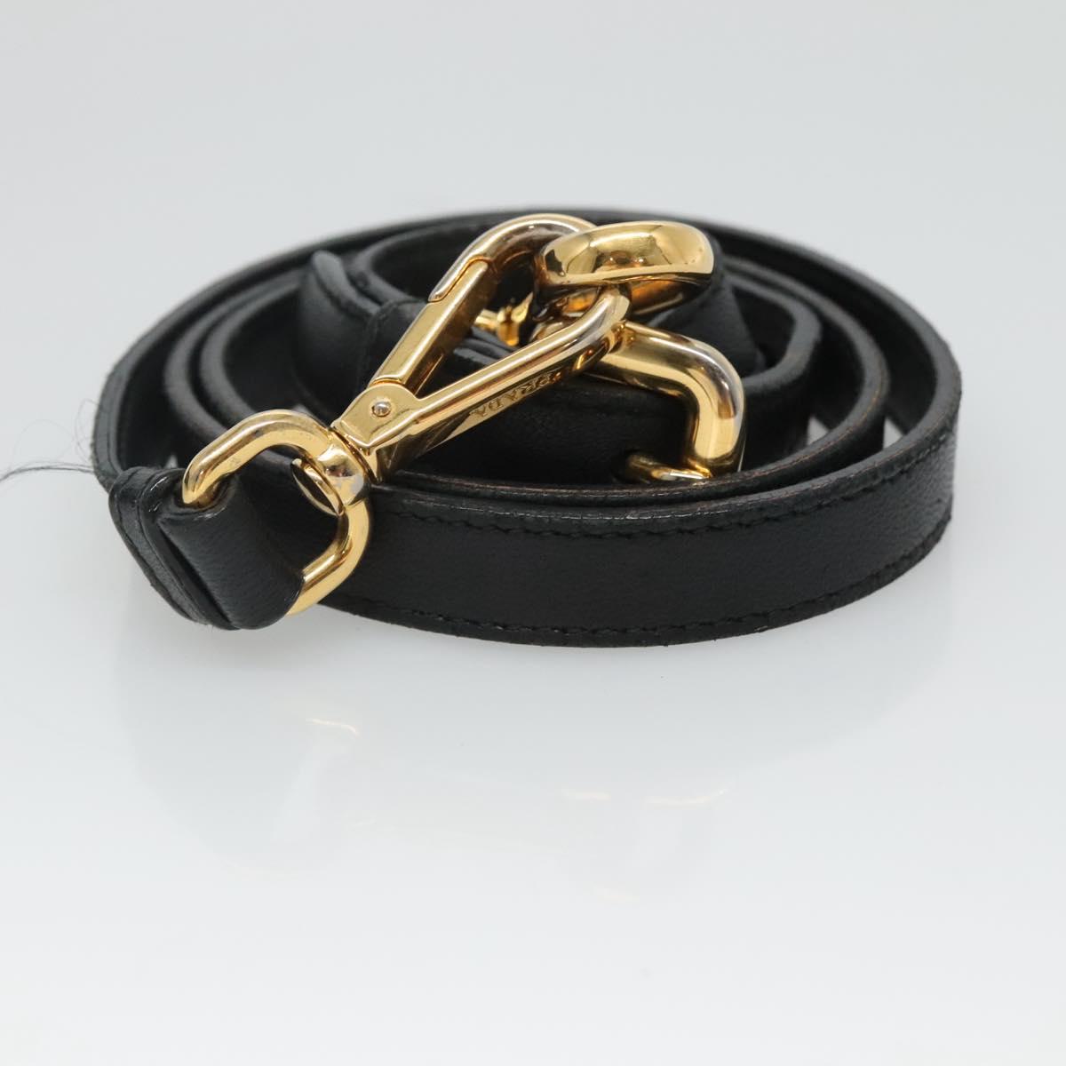 PRADA ribbon Hand Bag Nylon Leather 2way Black Gold Auth