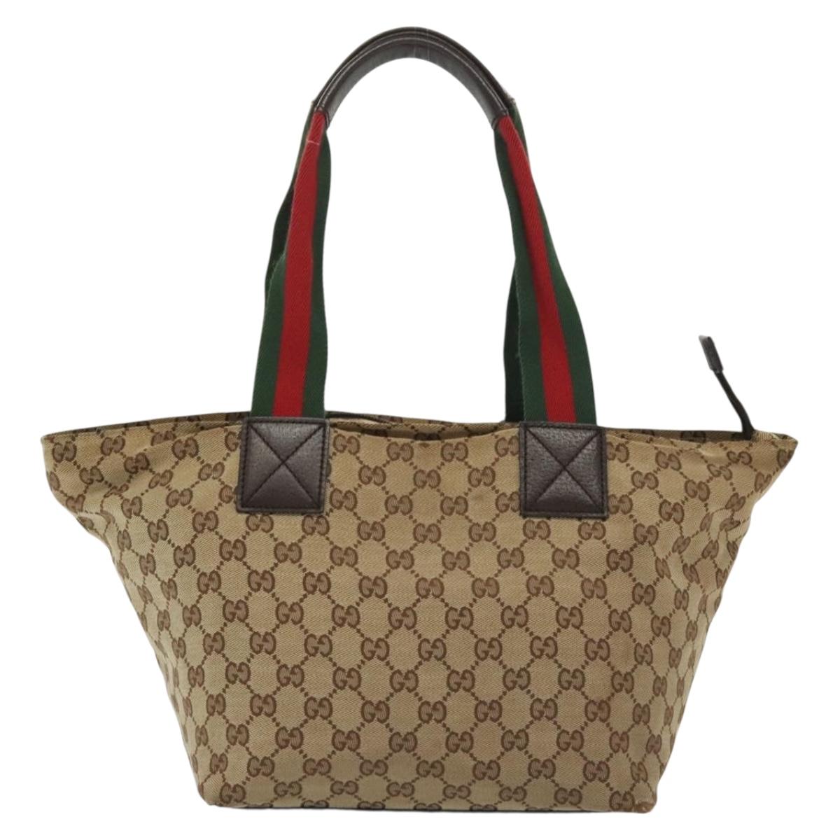 GUCCI GG Canvas Web Sherry Line Tote Bag Beige Green Red 131230