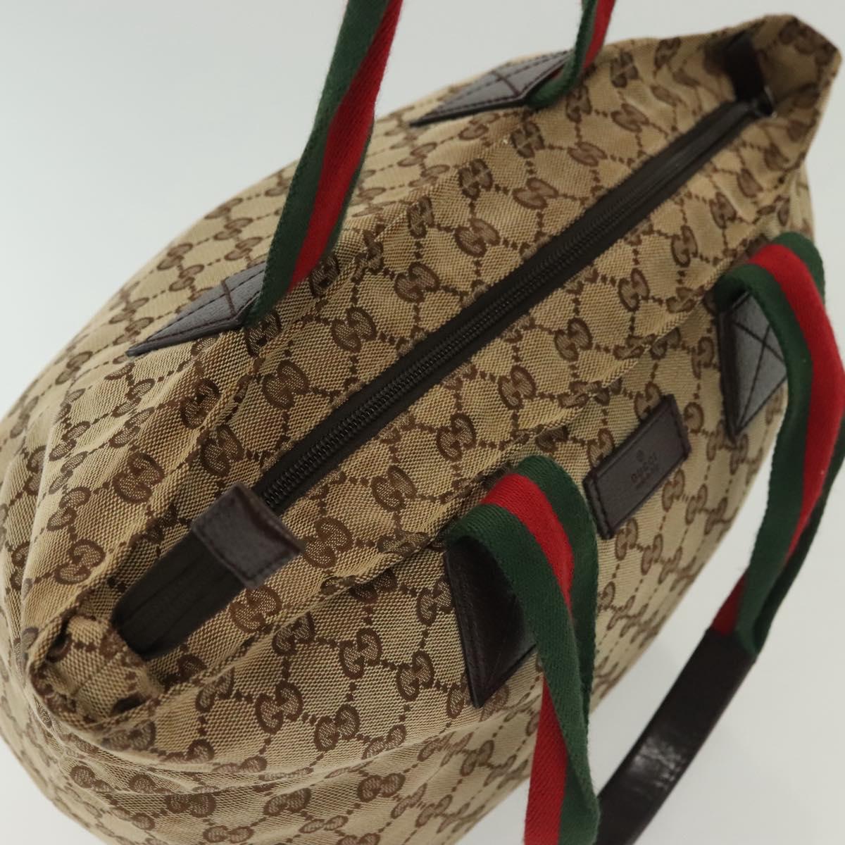 GUCCI GG Canvas Web Sherry Line Tote Bag Beige Green Red 131230