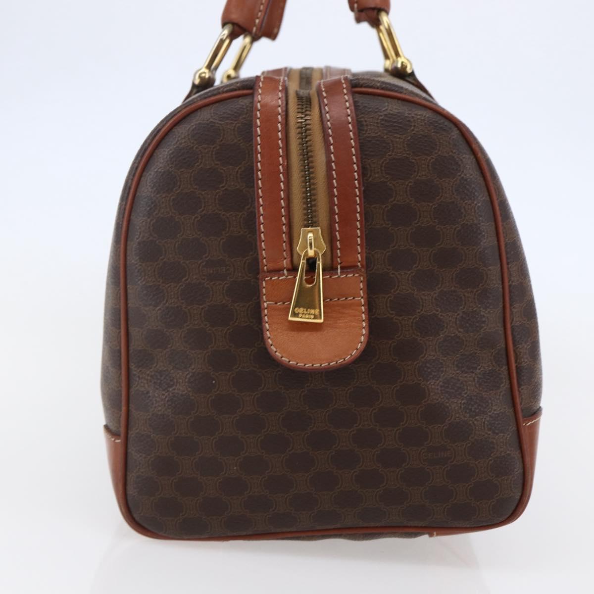 CELINE Macadam Canvas Mini Boston Bag PVC Leather Brown Auth