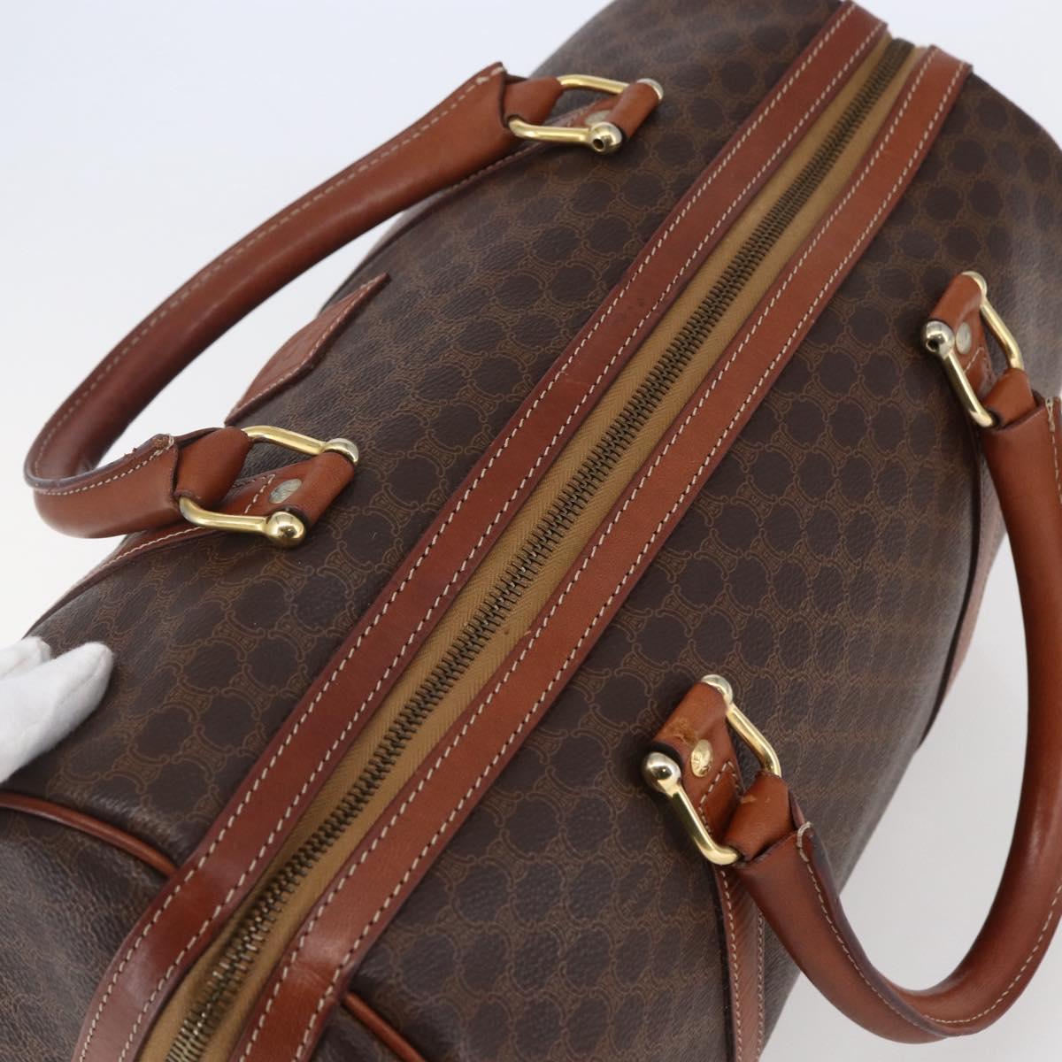 CELINE Macadam Canvas Mini Boston Bag PVC Leather Brown Auth