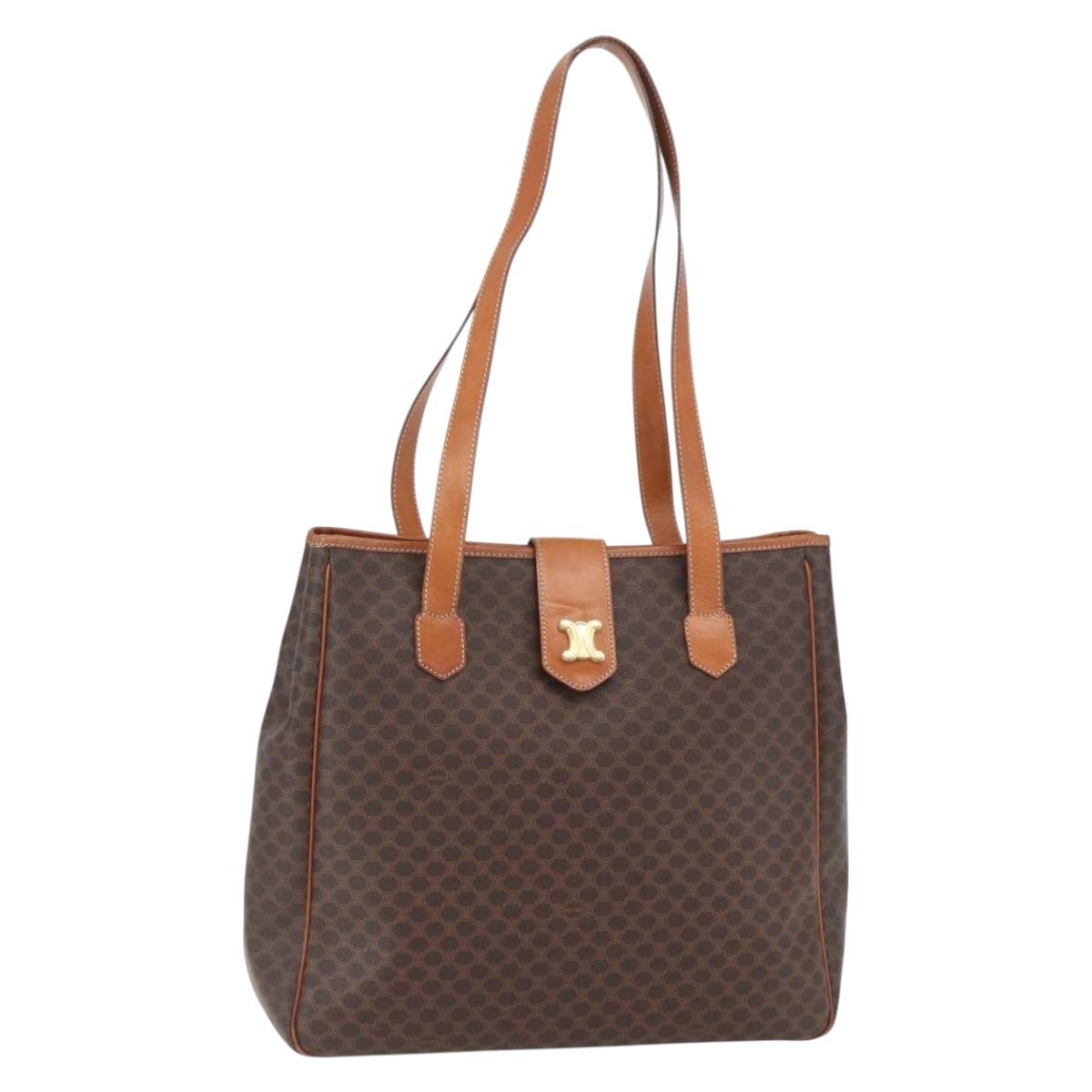 CELINE Macadam Canvas Triomphe Tote Bag PVC Leather Brown Gold