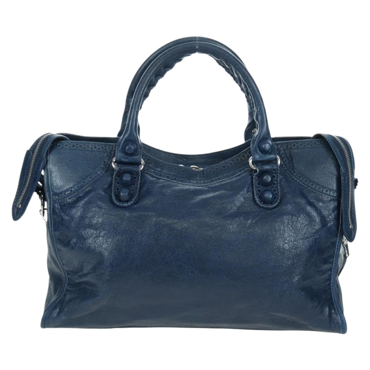 BALENCIAGA Giant City Hand Bag Leather 2way Blue Silver 258044