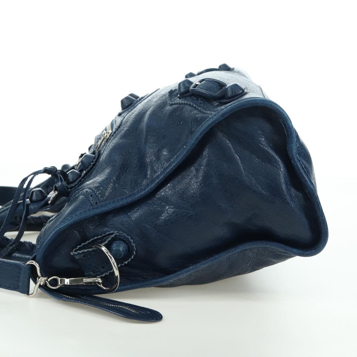 BALENCIAGA Giant City Hand Bag Leather 2way Blue Silver 258044