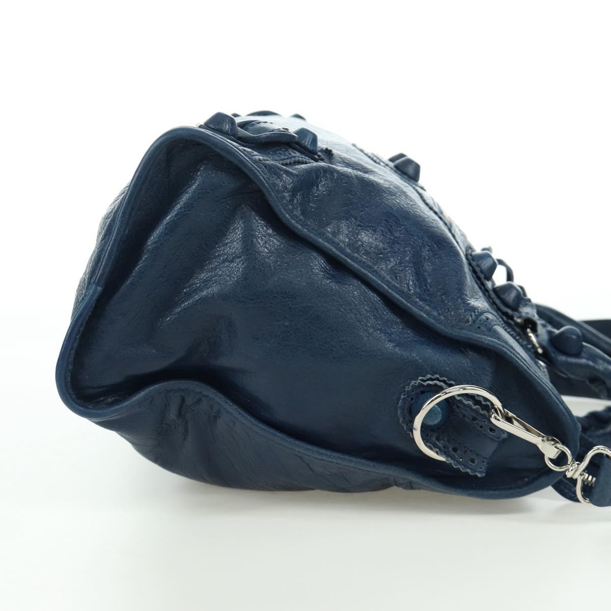 BALENCIAGA Giant City Hand Bag Leather 2way Blue Silver 258044