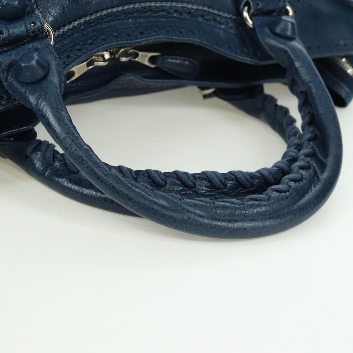 BALENCIAGA Giant City Hand Bag Leather 2way Blue Silver 258044