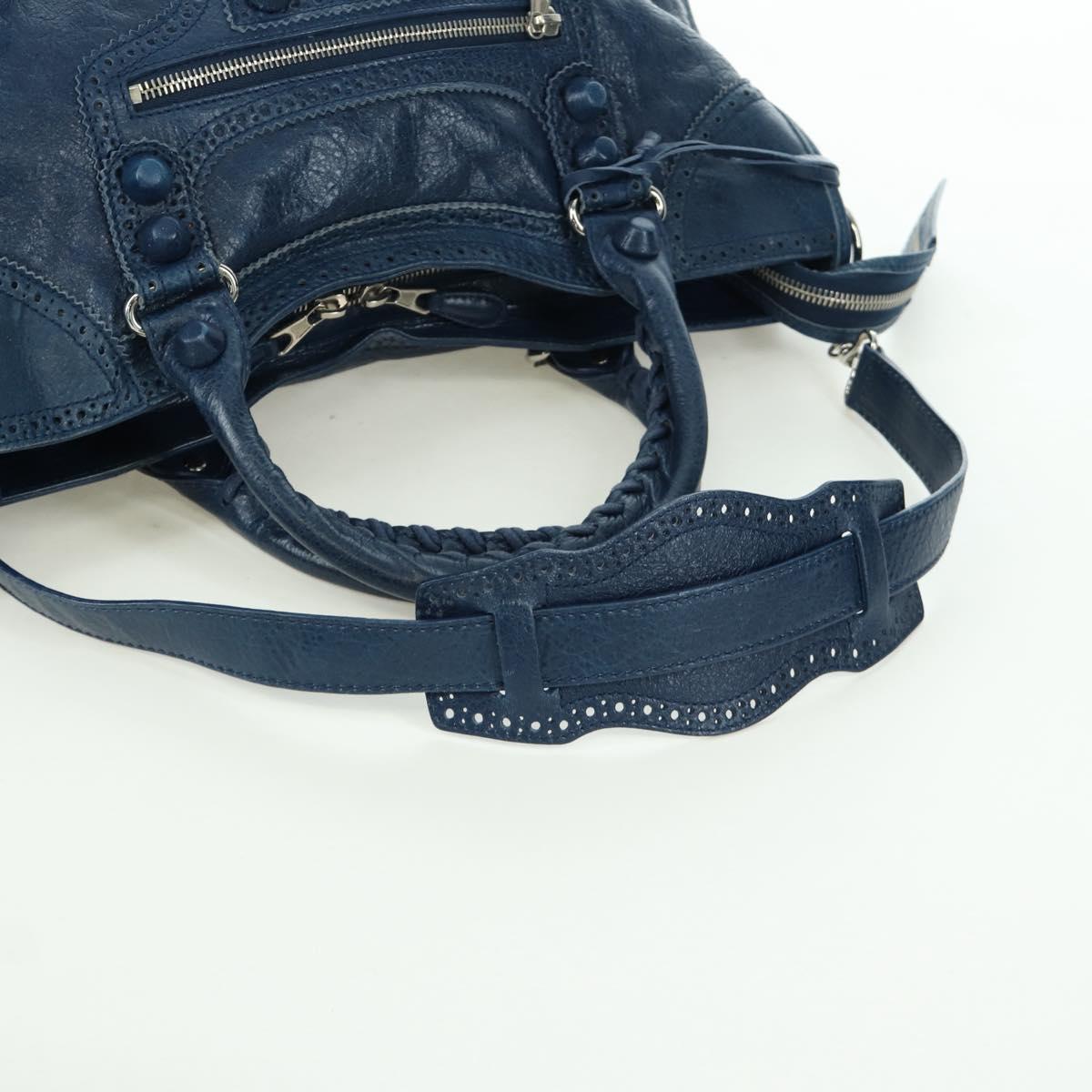 BALENCIAGA Giant City Hand Bag Leather 2way Blue Silver 258044