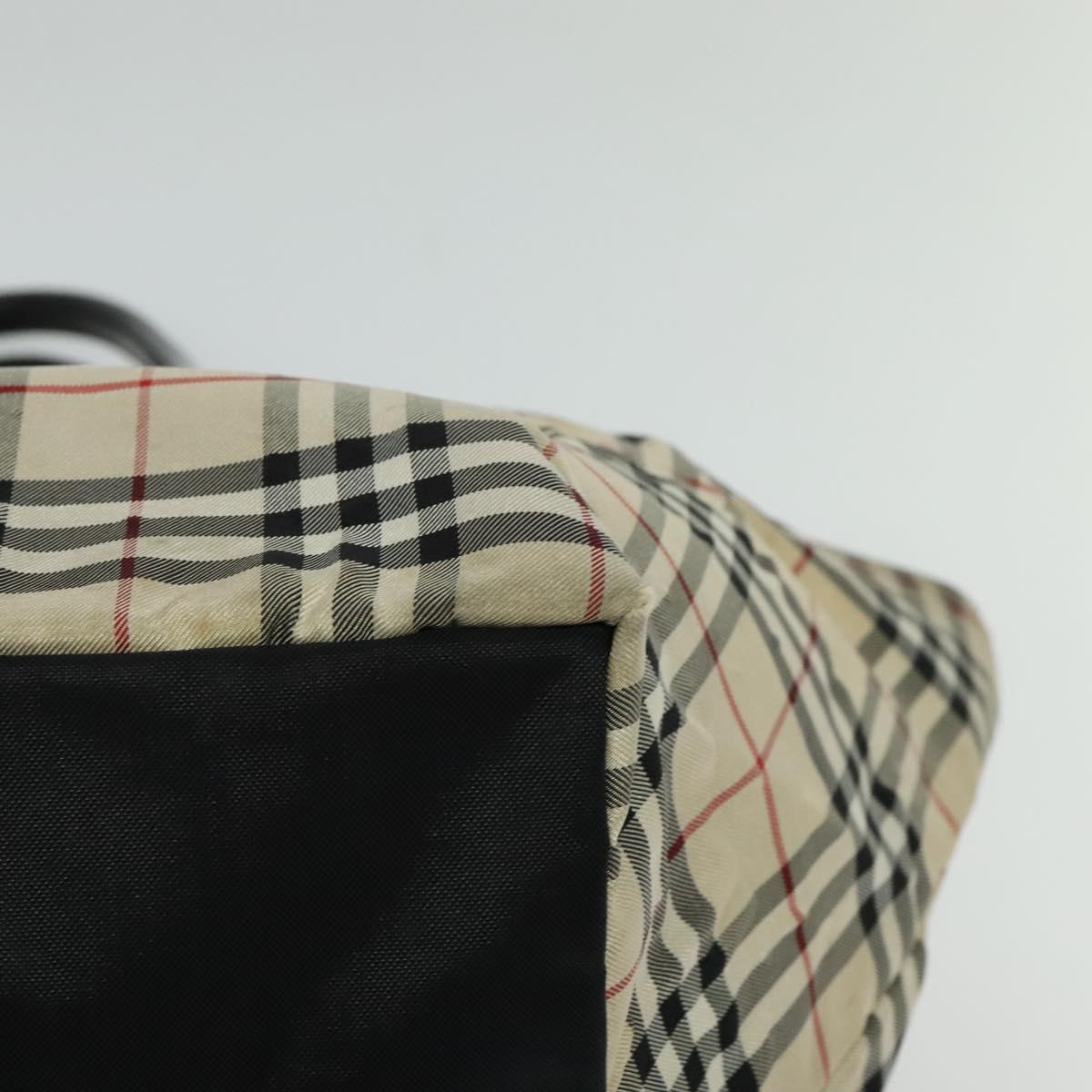 BURBERRY Nova Check Blue Label Tote Bag Nylon Beige Silver