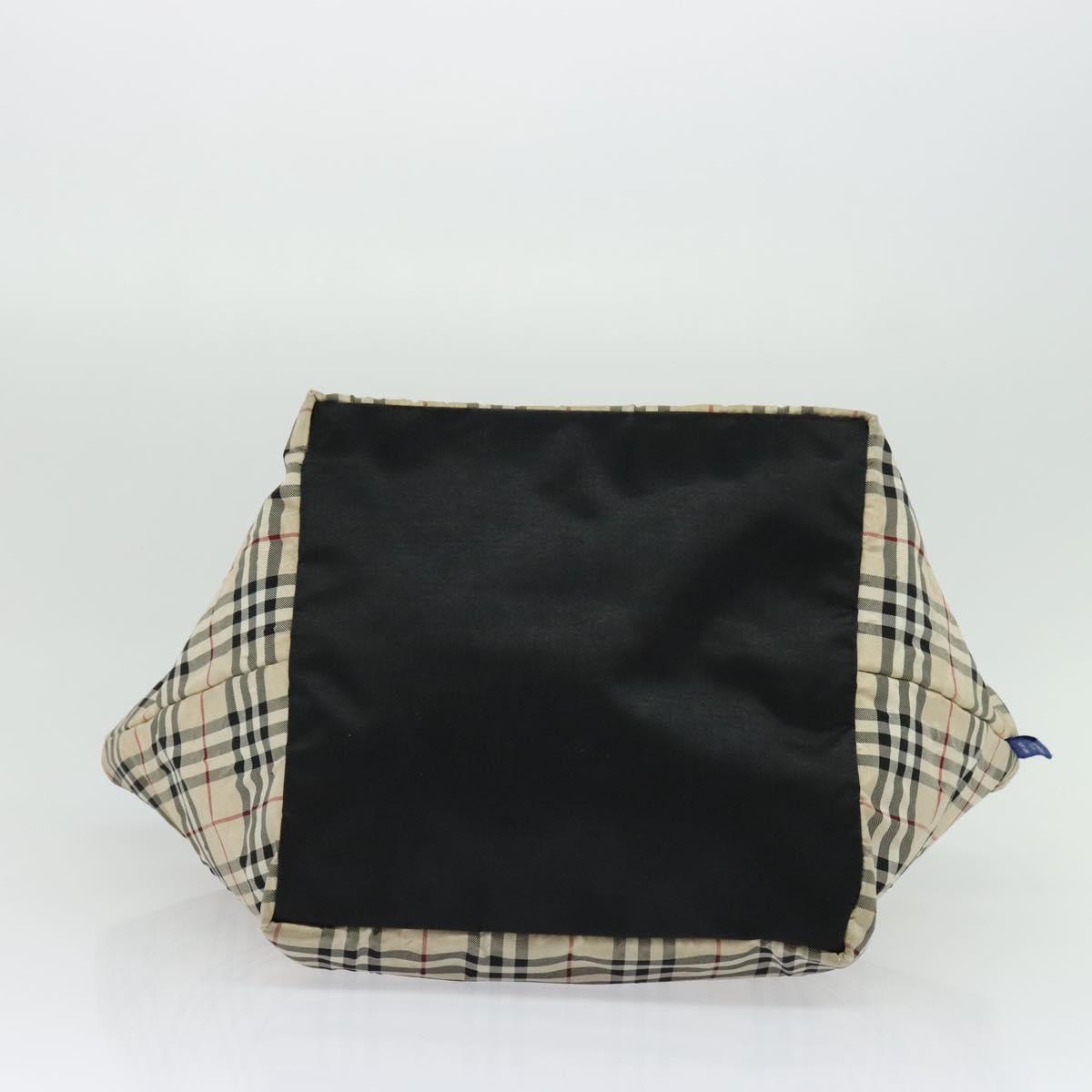 BURBERRY Nova Check Blue Label Tote Bag Nylon Beige Silver