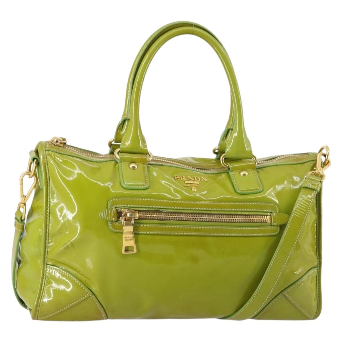 PRADA Hand Bag Enamel 2way Green Gold Auth kk555 | eBay