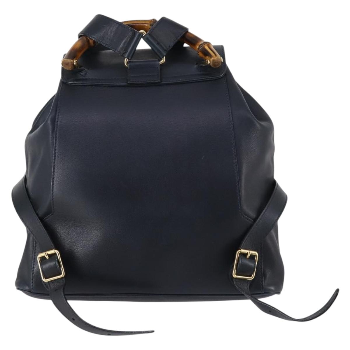 GUCCI Bamboo Backpack Leather Navy Gold 003 2058 0016 Auth  display picture 1