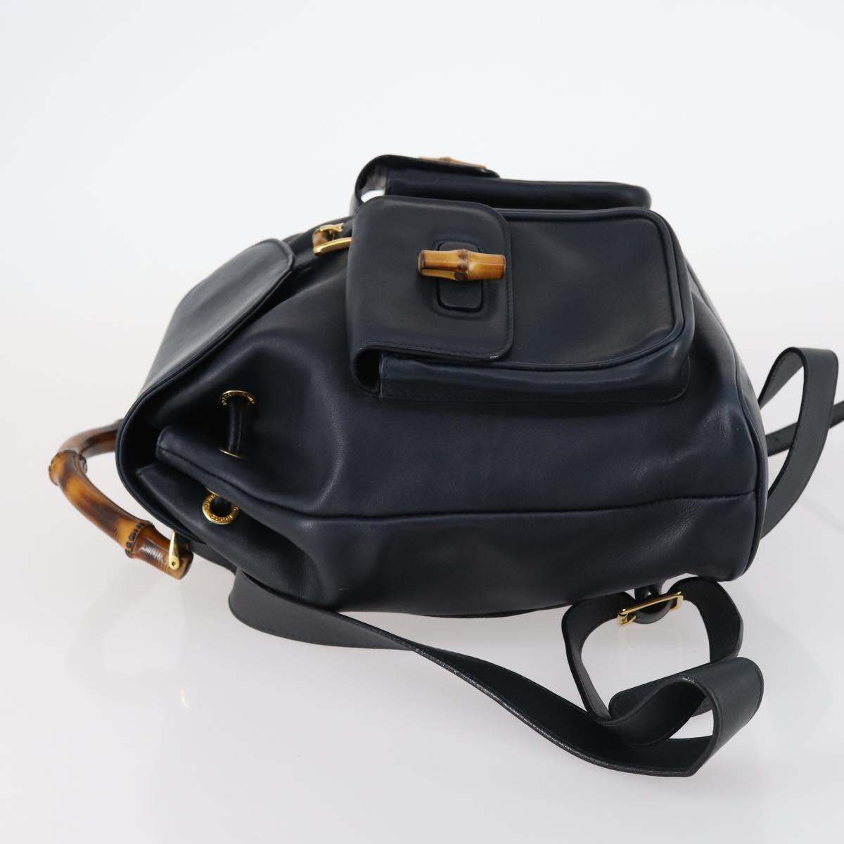 GUCCI Bamboo Backpack Leather Navy Gold 003 2058 0016 Auth  display picture 1