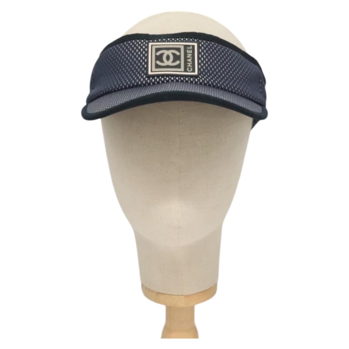 CHANEL Sports Sun Visor Cotton Navy CC Auth mr1413 | eBay