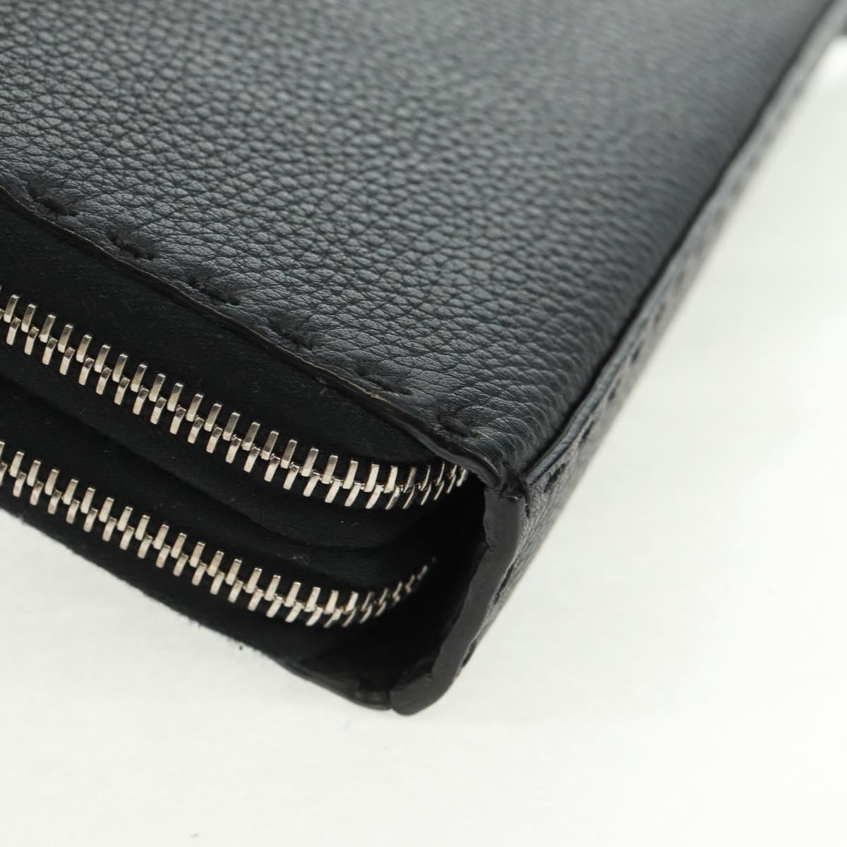 FENDI Selleria Double Zip Organizer Wallet Leather Black Silver