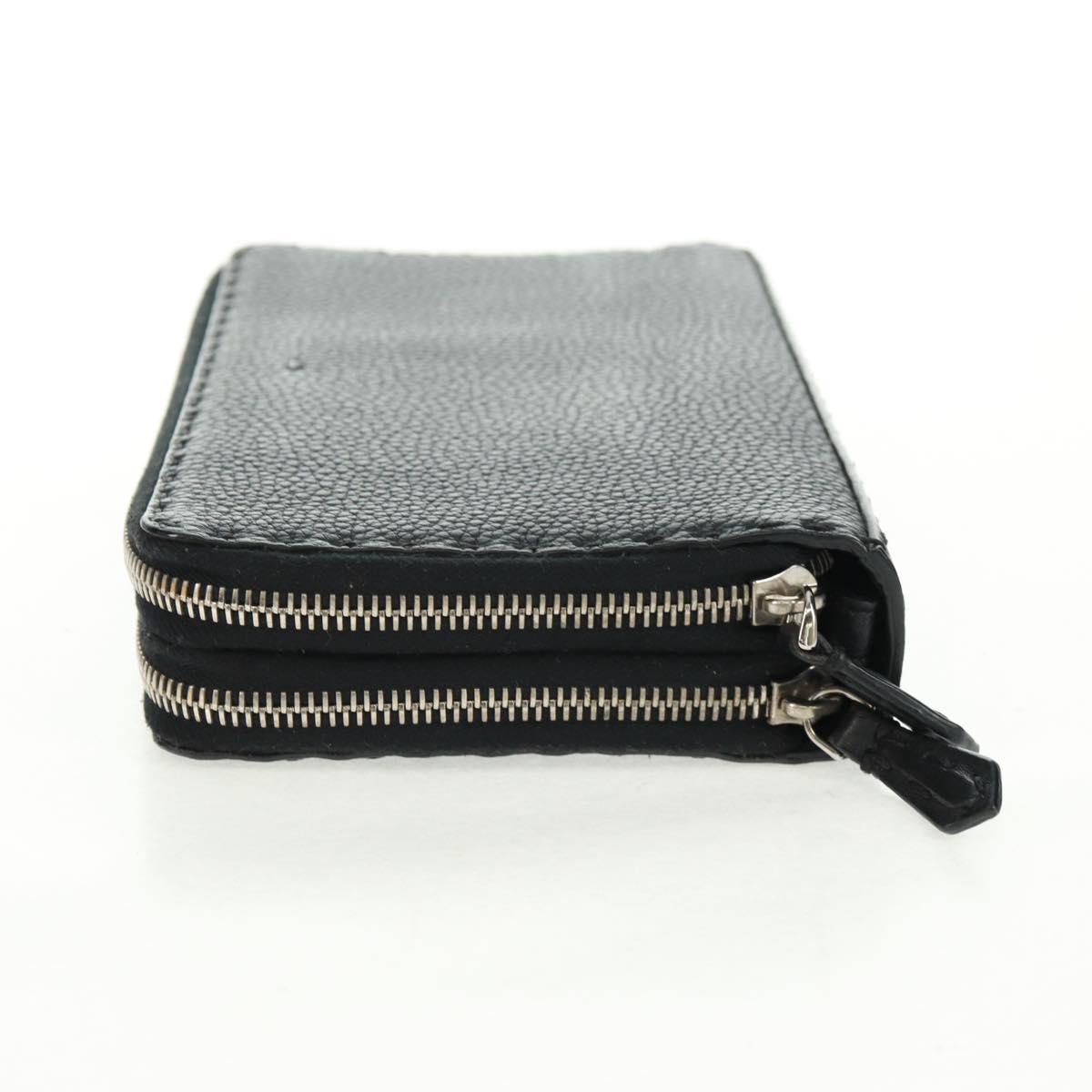 FENDI Selleria Double Zip Organizer Wallet Leather Black Silver