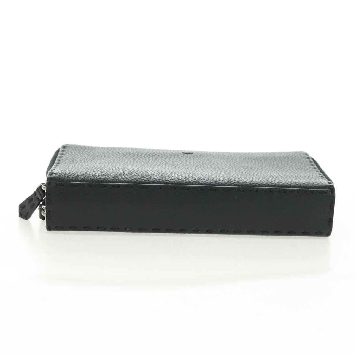 FENDI Selleria Double Zip Organizer Wallet Leather Black Silver